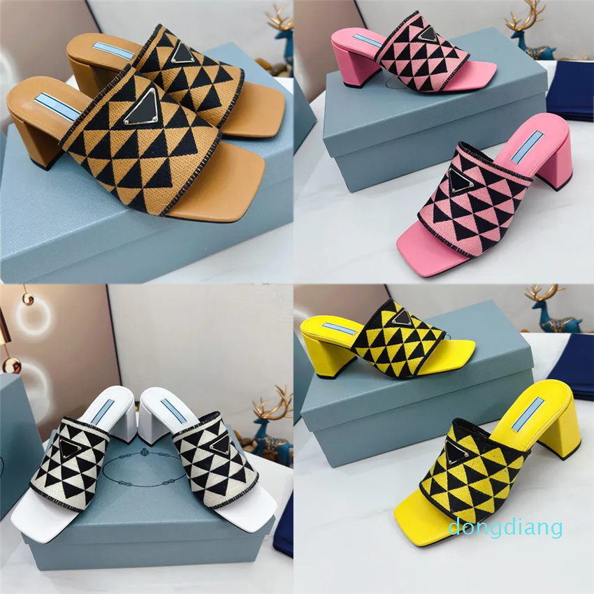 

2023 Popular womens designer sandals high heels slippers upper with triangular signature logo noble elegant Sandals Beach sandale high quality with original box