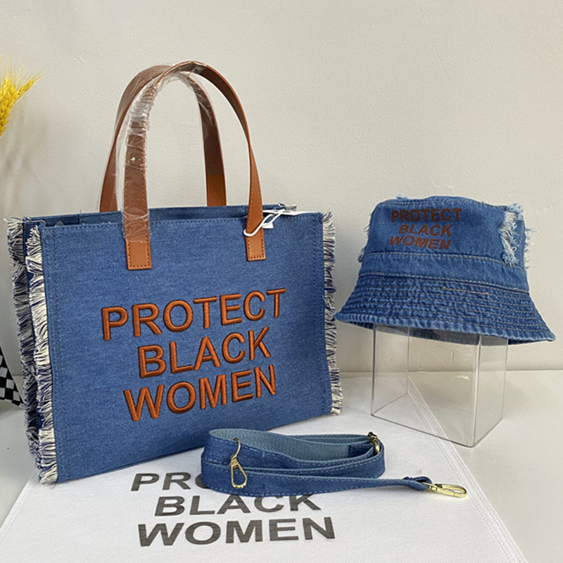 

Evening Bags Protect Black Women Handbag For Woman Trend Denim Shoulder Bag Letter Embroidery Ladies Crossbody Purse Travel Shopping Tote Bag 230410, Dark blue a
