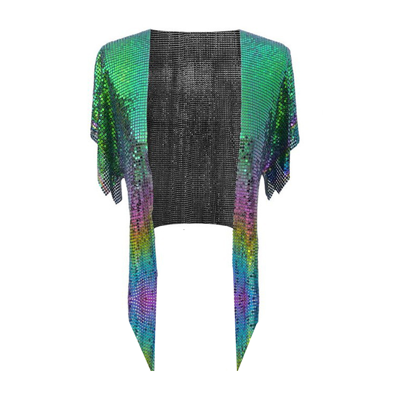 

Women's TShirt Summer Women Shiny Sequin T Shirts Crop Top Sexy Hollow Out See Through Short Sleeve Fashion Festival Woman Clothes TShirt 230410, Silver