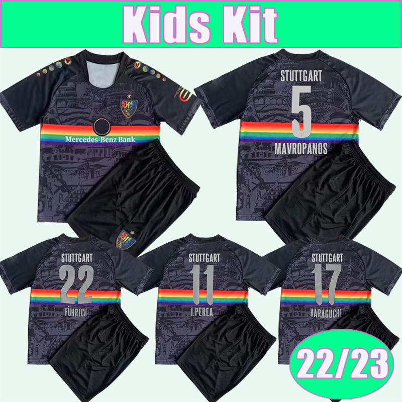 

22 23 VFB Stuttgarts Kids Kit soccer jerseys Special Edition Black MAVROPANOS J.PEREA HARAGUCHI FUHRICH Child Suit Football Shirts Uniforms, Tz13277 22 23 special edition no socks