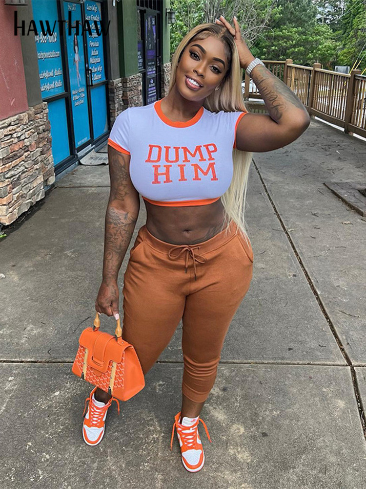 

Womens TShirt Hawhaw Fashion Short Sleeve Letter Printing Crop Top Tshirt Summer Clothing Wholesale Products 230410, Orange