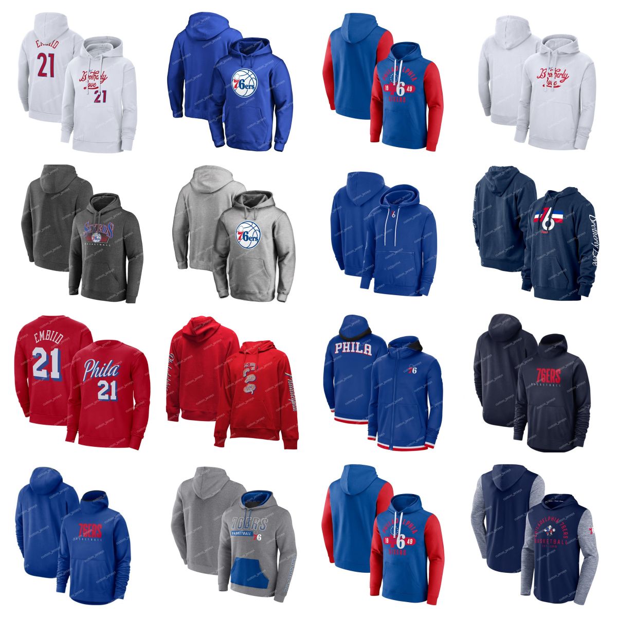 

Men Women Youth Philadelphia''76ers''Hoodie 2023 City Pullover 75th Anniversary Performance Full-Zip Basketball''NBA''Hoodies, #17