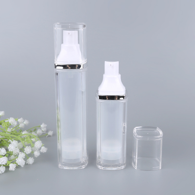 

30ml 50ml Empty Airless Pump Bottles Square Acrylic Portable Vacuum Cosmetic Cosmetic Treatment Lotion Cream Pump Travel bottle