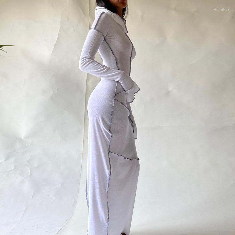 

Casual Dresses Fashion Elegant Women Hooded Tight-fitting Long Skirt Flared Sleeved Stretch Hoodid Tshirt Club Party Dress Plus Size Set