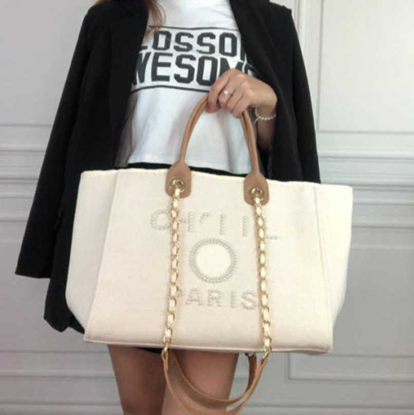 

Fashion Luxury Women's Evening Bags Ch Brand Handbag Classic Canvas Beach Bag Designers Female Large Backpacks Capacity Small Chain Packs Big Shopping Handbags WACX, Size45x30x15cm