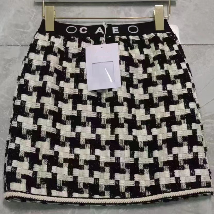 

Designer 2023 new braided black skirt fashion plaid tweed skirt