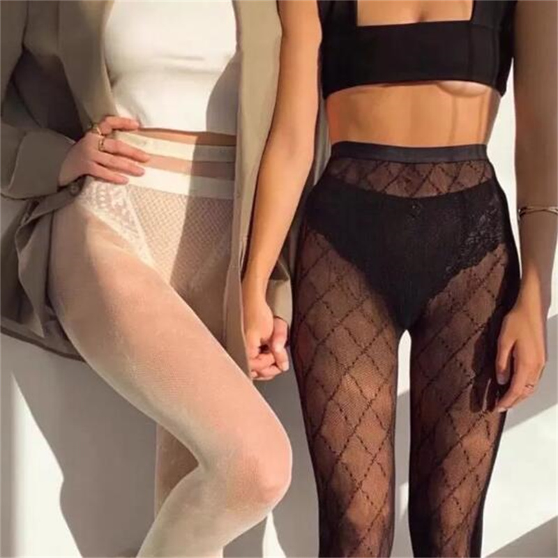 

Sexy Socks Long Stockings Tights Women Fashion black and white Thin Lace Mesh Tights Soft Breathable Hollow Letter Tight Panty hose High quality
