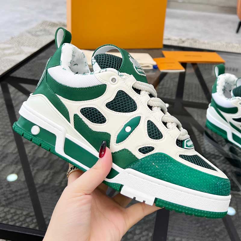 Mens designer Skate Sneaker green suede upper Double laces Rubber outsole with 1854 logo printed on the back Fashion retro men low top casual spo-image-920027811