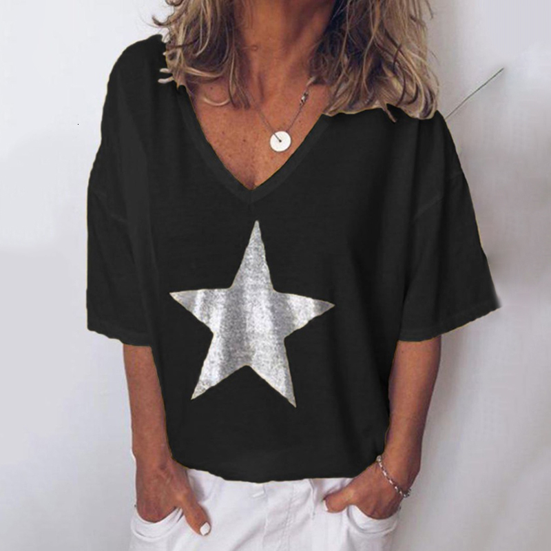 

Women's T-Shirt Summer Five-pointed Star Printing Simple But Not Simple 3d Women's V-neck T-shirt Casual Street Multi-color Top For Girls 230410, K01-wj032808