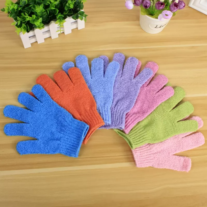 Five finger polyester bath Sponges & Scrubbers exfoliating gloves disposable for hotel sauna gf852
