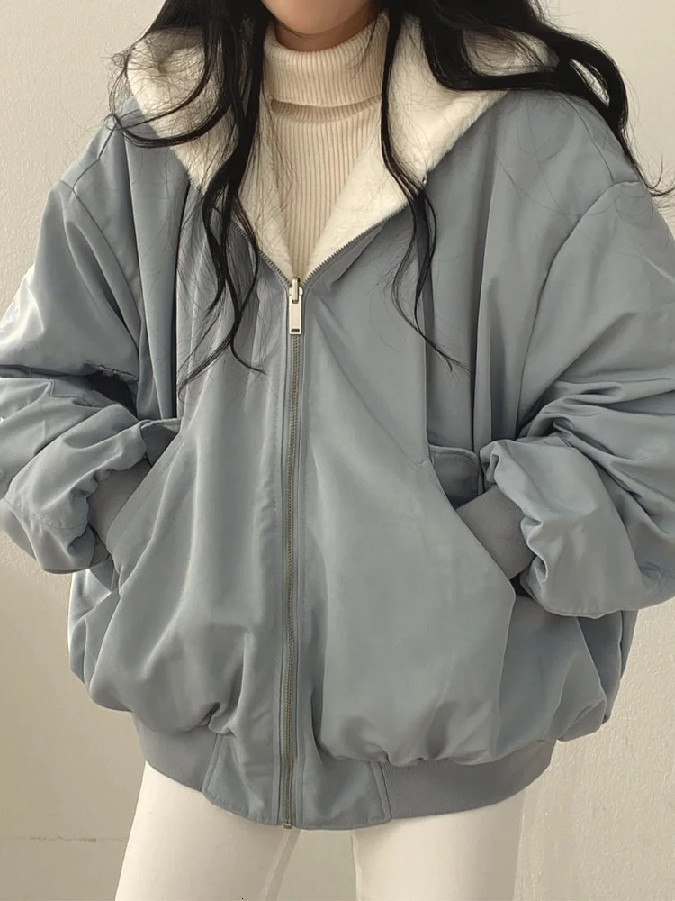 Womens Jackets Winter Fleece Parkas Women Korean Fashion Double Sided Hooded Coat Female Oversized Casual Loose Zip Up Thicken Plush 231110