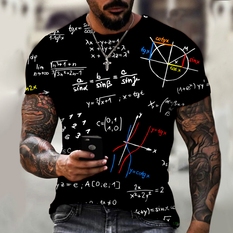

Men's T-Shirts Oversized street Harajuku European and American short-sleeved young men's mathematical formula printed T-shirt 230410, Lhc-545