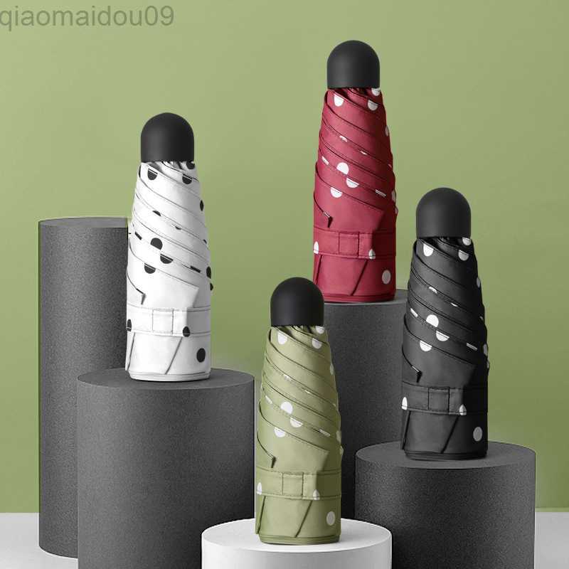 Umbrellas New Polka Dot Small Five-fold Umbrella for Women Small Fresh Japanese Bag Sunscreen Folding Mini Umbrellas Paraguas Mujer AA230410-image-857735152