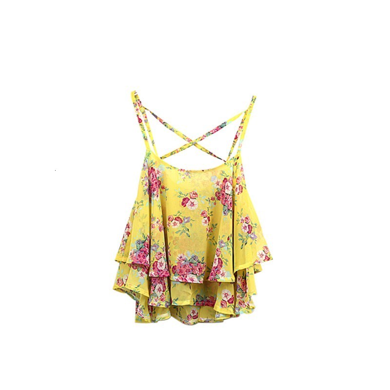 

Camisoles Tank Shirts Floral Print Shirt Top Summer Clothing Spaghetti Strap Vest Sexy Tops Female 220410