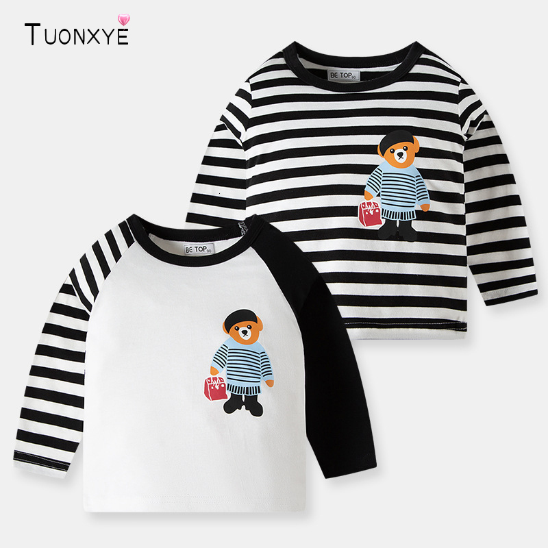 

T-shirts TUONXYE Autumn Boys Long Sleeve T-shirts Cartoon Cute Stripes Bear Cotton Breathable Soft Knitting Children's Clothes 2-9years 230410, Betop-ct1073
