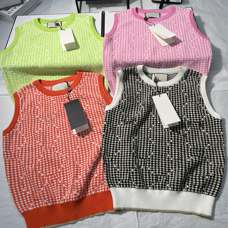 

Summer Knit Sweater T Shirt Women Designer Shirt Vest Sleeveless T Shirt 4 Colors Jacquard Shirt Design Girls Sweaters Shirts, Black