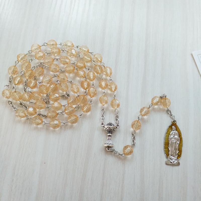 

Pendant Necklaces Catholic Jewelry Champagne Crystal Rosary Holy Grail Virgin NecklacePendant
