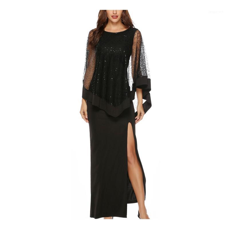 

Casual Dresses Sexy Summer Women Boho Maxi Dress Cloak Hollow Sleeve Side Slit Loose Evening Party Office Long Beach 1, Black