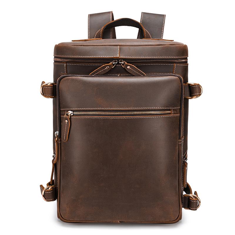 

Backpack Crazy Horse Genuine Leather Travel Waterproof Bag High Capacity Computer Laptop Men Outdoor, Brown