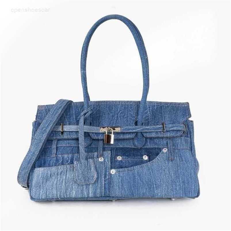 

Designer Birkin H erms handbag capacity canvas women's shoulder qq with logo, Blue