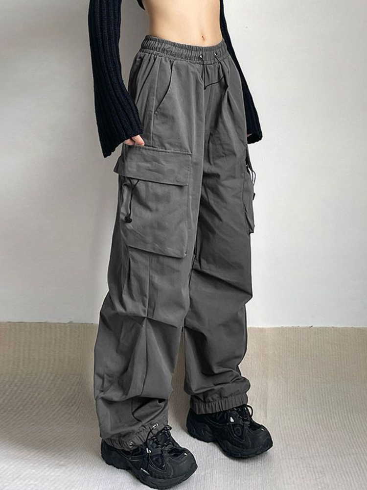 

Women's Pants s HOUZHOU Harajuku Oversized Cargo Parachute Pant Streetwear Vintage Y2k Hip Hop Wide Leg Joggers Baggy Sweatpants Techwear 230410, Black