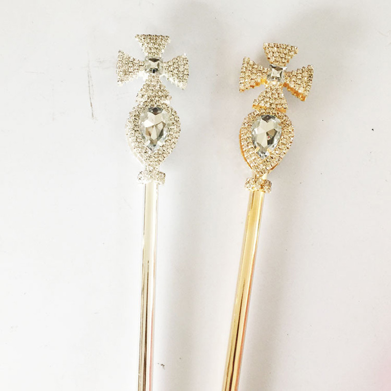 

Wedding Hair Jewelry Crystal Wand Gold Silver Color Royal Princess Round Ball Scepter King Queen Bridal Party Costume Handheld Props 230410