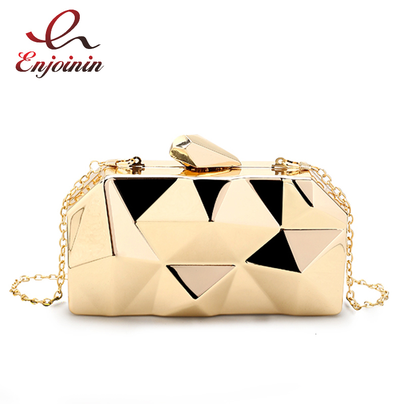

Evening Bags Fashion Handbags Women Metal Clutches Hexagon Mini Party Black Evening Purse Silver Bags Gold Box Chain Shoulder Bag Top Quality 230410, Champagne