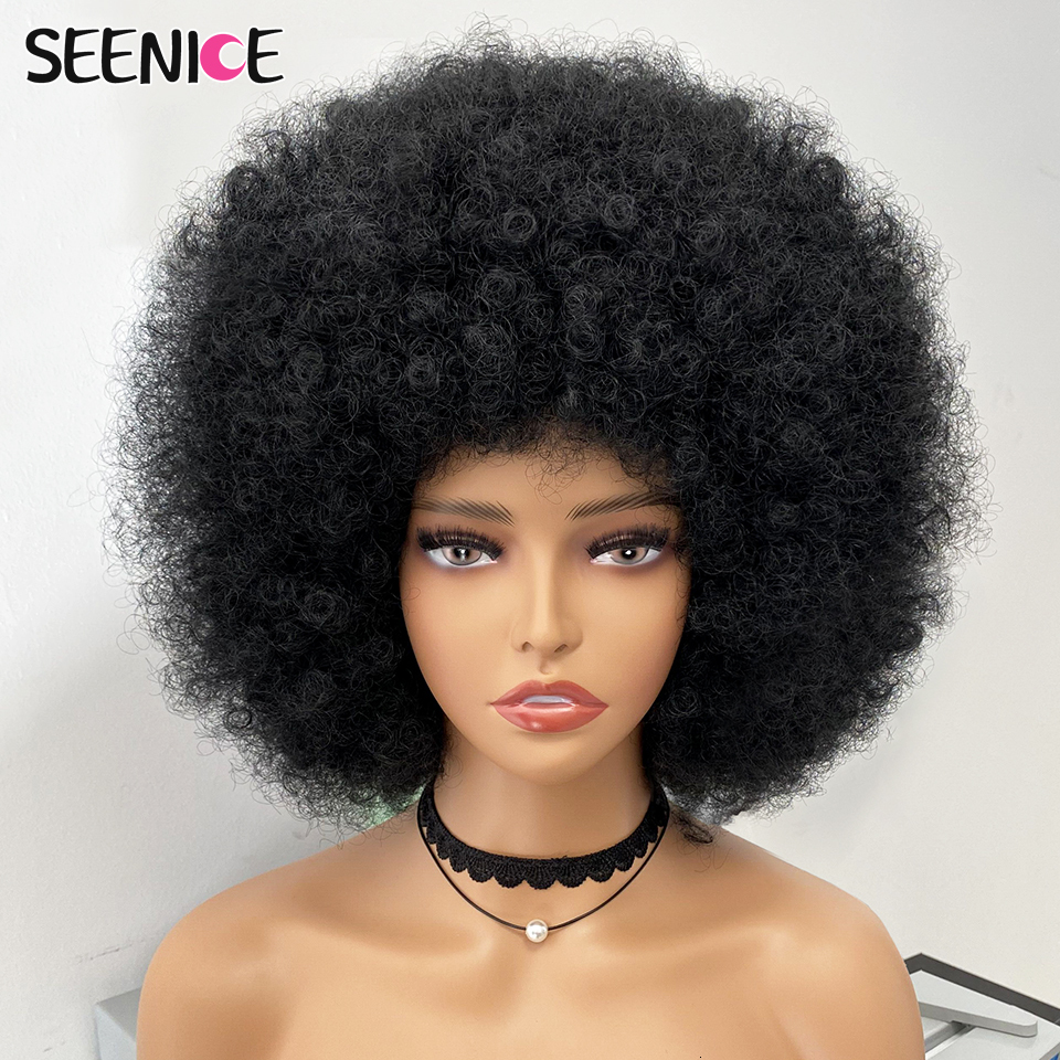 

Synthetic Wigs Afro Kinky Curly Wig With Bangs Short Fluffy Hair For Black Women Ombre Glueless Cosplay Natural Brown Pink 230410, #33