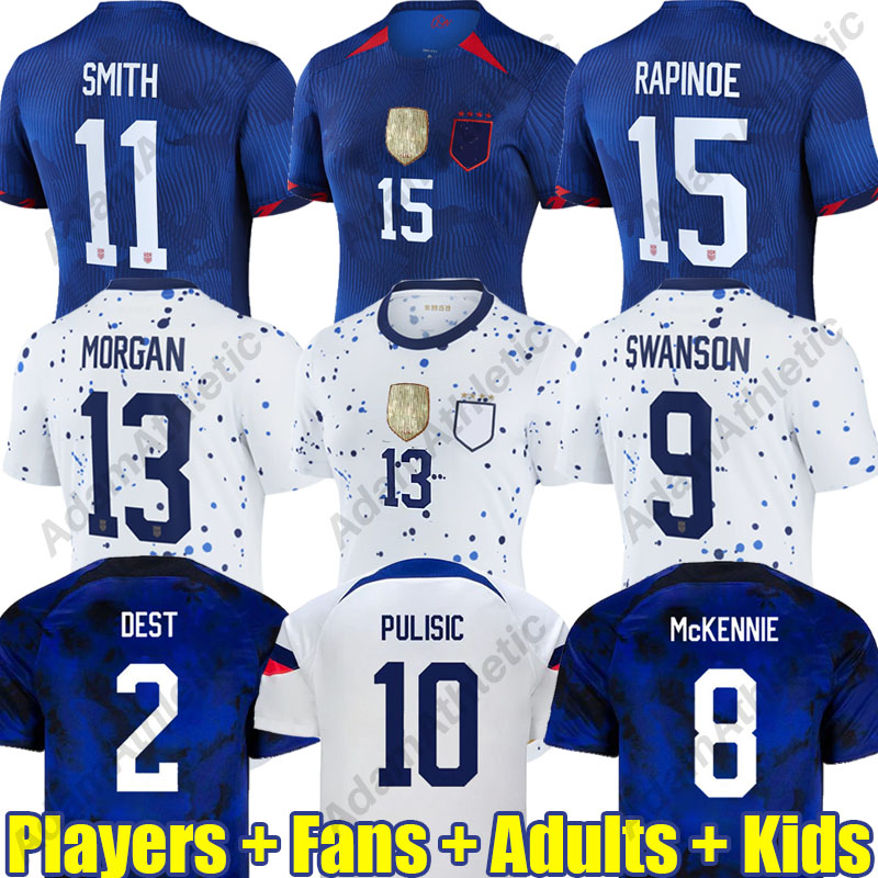 

USAS 2023 USWNT 4 Stars Women Soccer Jerseys MORGAN RAPINOE American football shirts PULISIC AARONSON jersey of United States men kids kit, 2022 home mens+wc2022 patches