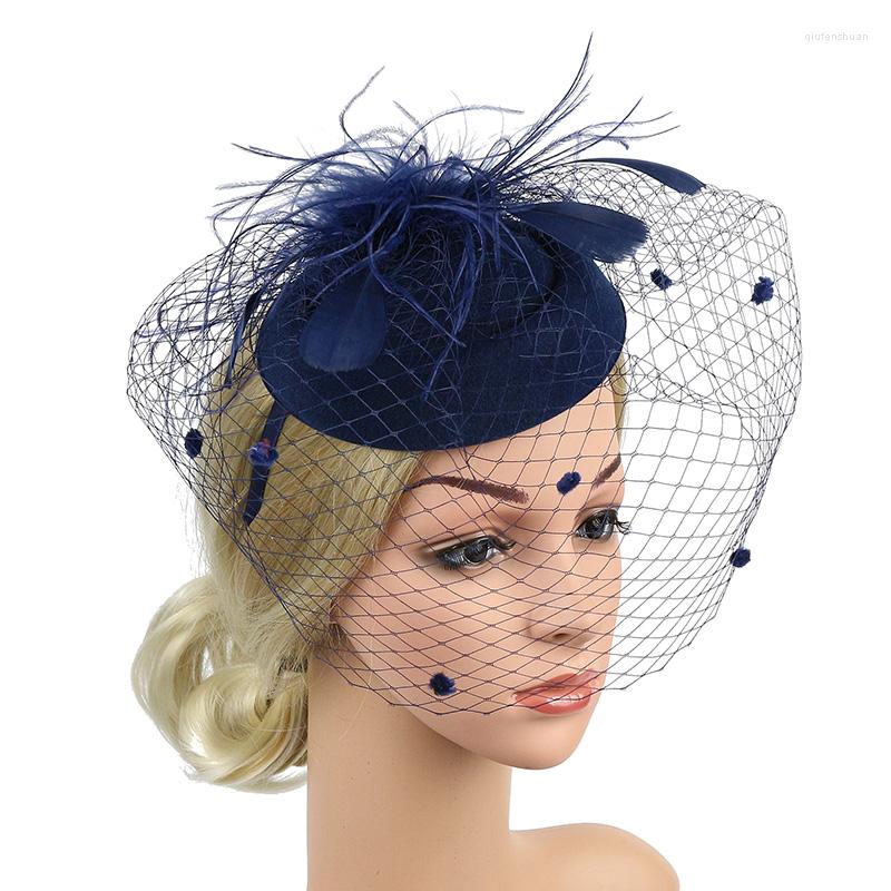 

Berets Vintage Women Feather Flower Veil Hair Fascinator Ladies Accessories Wedding Party Banquet Hat Fashion Headband Hoop