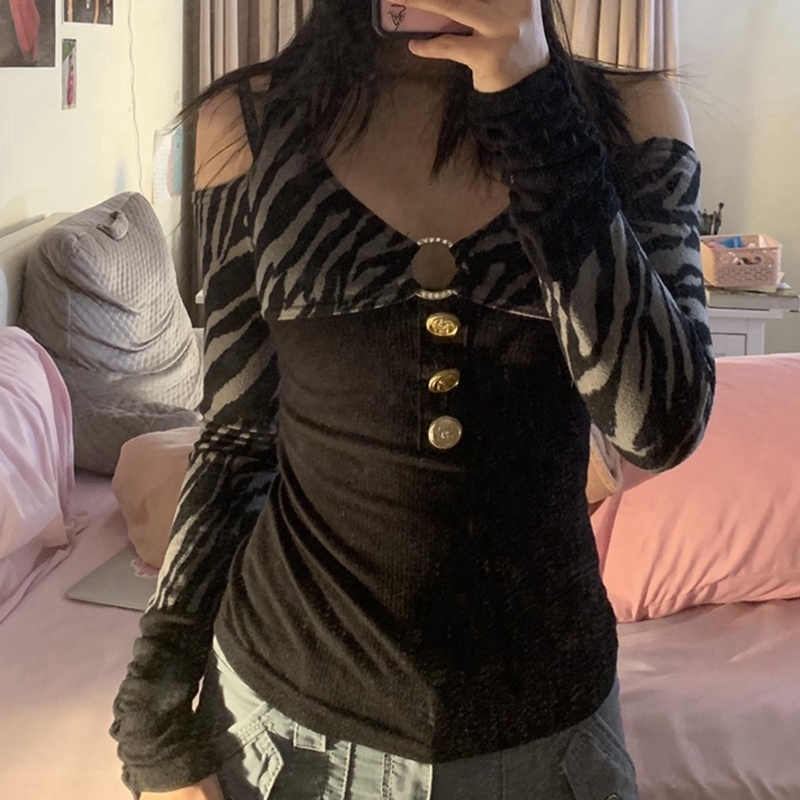 

Women' T-Shirt Doury Vintage Grunge T-shirt Button Backless Long Sleeve Slim Fits Pullovers Tee Women Y2K Aesthetic Crop Top Streetwear 230410, Black