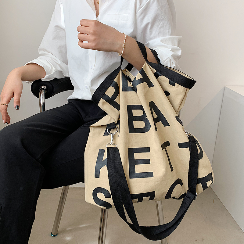 

Evening Bags Oversize Canvas Tote Shopper Bag Letter Pattern Luxury Designer High Quality Cotton Shoulder Handbags Large Travel Hand Bag 230410, Khaki