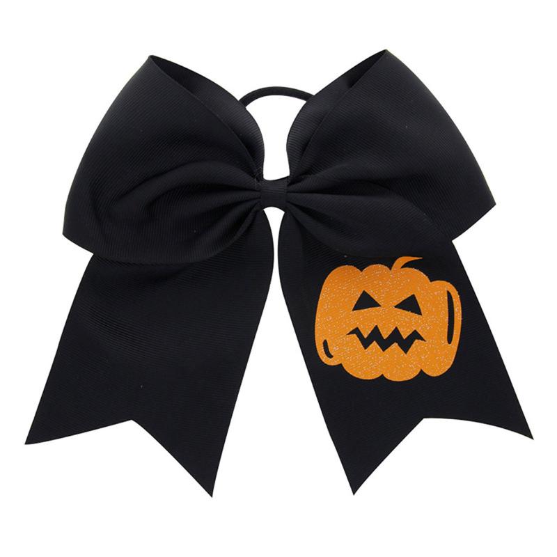 

Hair Accessories Halloween Cheer Big Bow Pumpkin Printed Elastic Ribbon Handmade Cheerleading Hairbows Girls Party, Purple
