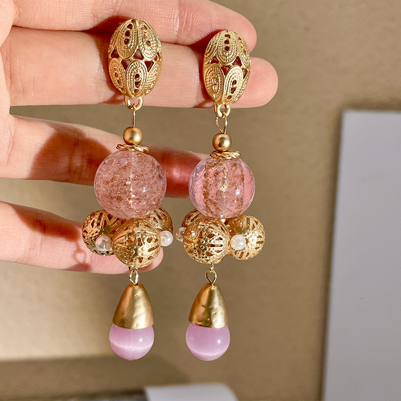 

Stud Europe and America Vintage Earrings Pink Crystal Opal Drop Dangle for Women Wedding Daily Jewelry Pendant Gift 230410