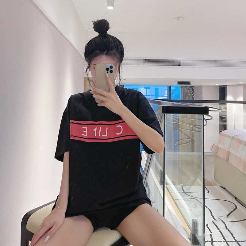 

2023 New designer womens t shirt high-end High Edition 2023 Summer Simple Letter Print OS Loose Sleeve T-Shirt, Black