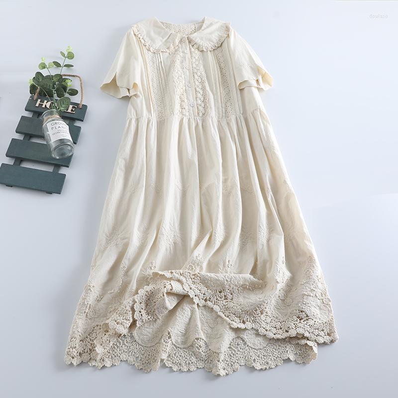

Casual Dresses Lace Collar Embroidered Dress Female Sweet Midi, Beige
