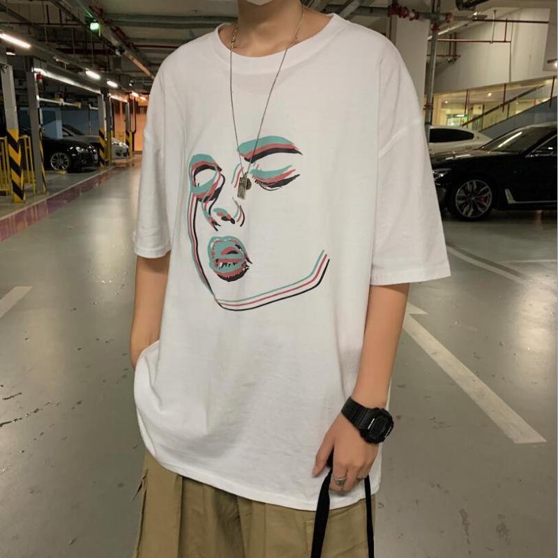 

Men's T Shirts Summer Short Sleeve T-shirt For Men Fashion Personalized Printing Loose Cotton Tshirt Man Casual Tops W1913, White