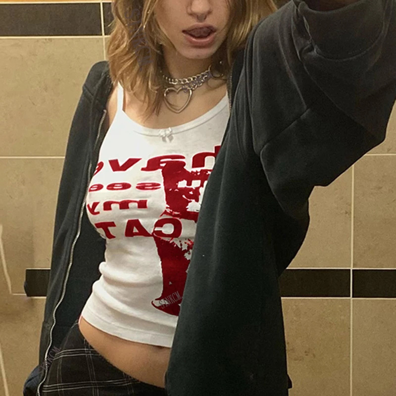 

Camisoles Tanks Y2k Clothes Vintage Sleeveless Tank Top Summer Print Personality Bright Color Aesthetic Harajuku Streetwear Slim 220410, White