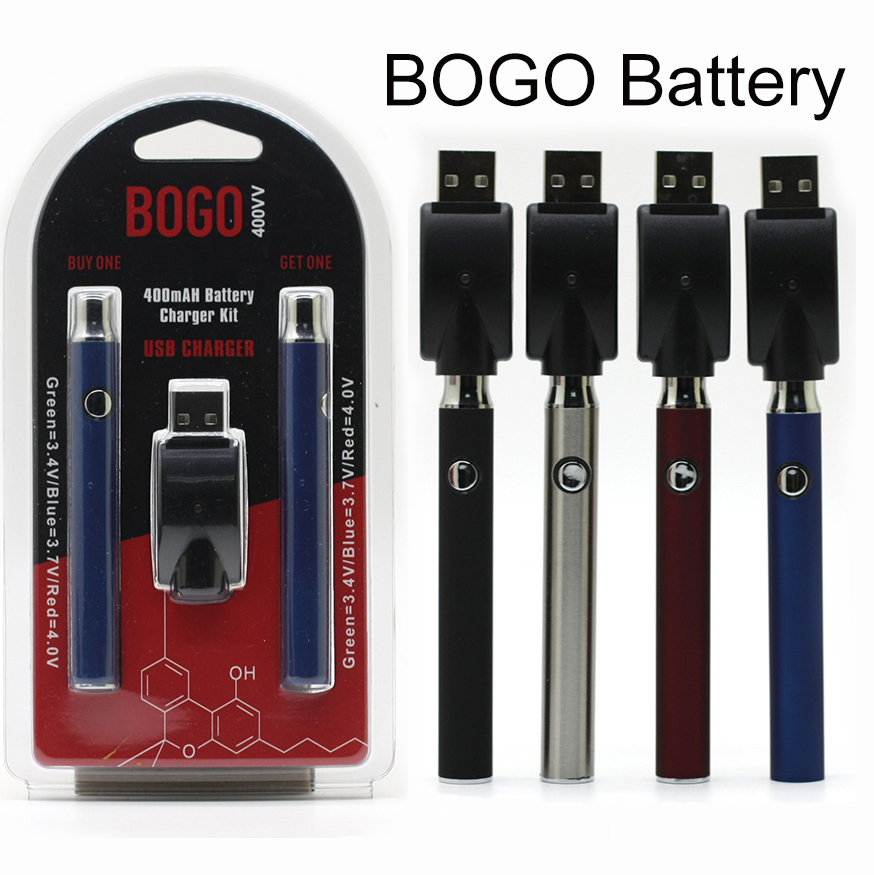 

BOGO Battery Double Preheat With USB Charger Blister Kit Variable Voltage Vape Preheating 400mAh LO For 510 Thread Thick Oil Pen