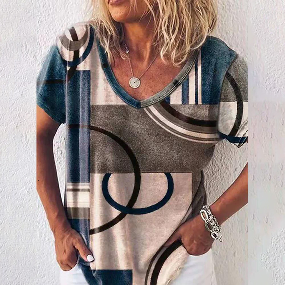 

Women's T-Shirt Summer Women's 3d Print Painting T Shirt Casual Loose Colorblock Print V Neck Basic Top Shirt Pullover Female Clothing 230410, Txmwomen-101117