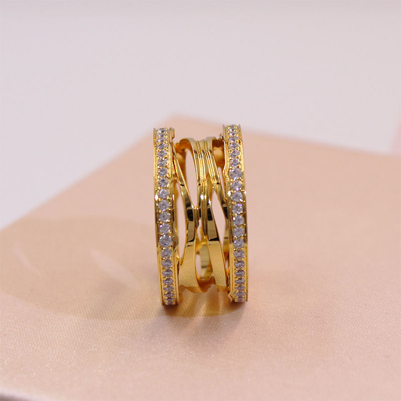 

New Double Sided Diamond Inlay Wide Plate Ring Girl Lover Jewelry Must-have for Gatherings