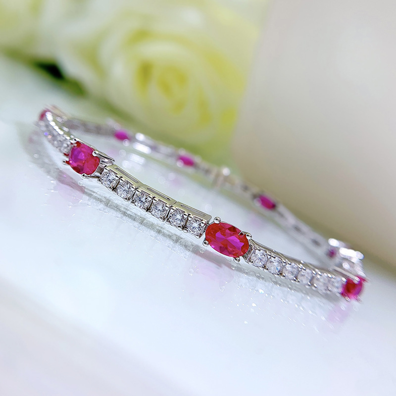 Trendy Ruby Diamond Bangle Bracelet 100% Real 925 Sterling silver Wedding Bracelets For Women Bridal Engagement Party Jewelry-image-857519896
