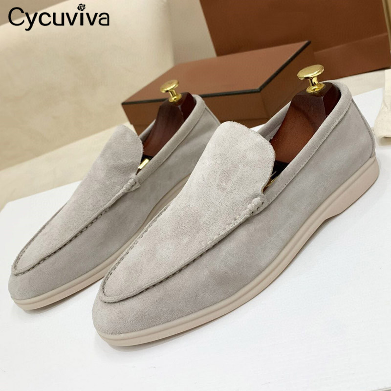 

Dress Shoes Selling Unisex Flat Causal Shoes Cow Suede Loafers Women Summer Walk Mules Brand Dress Shoes Men Size46 230410, Gray