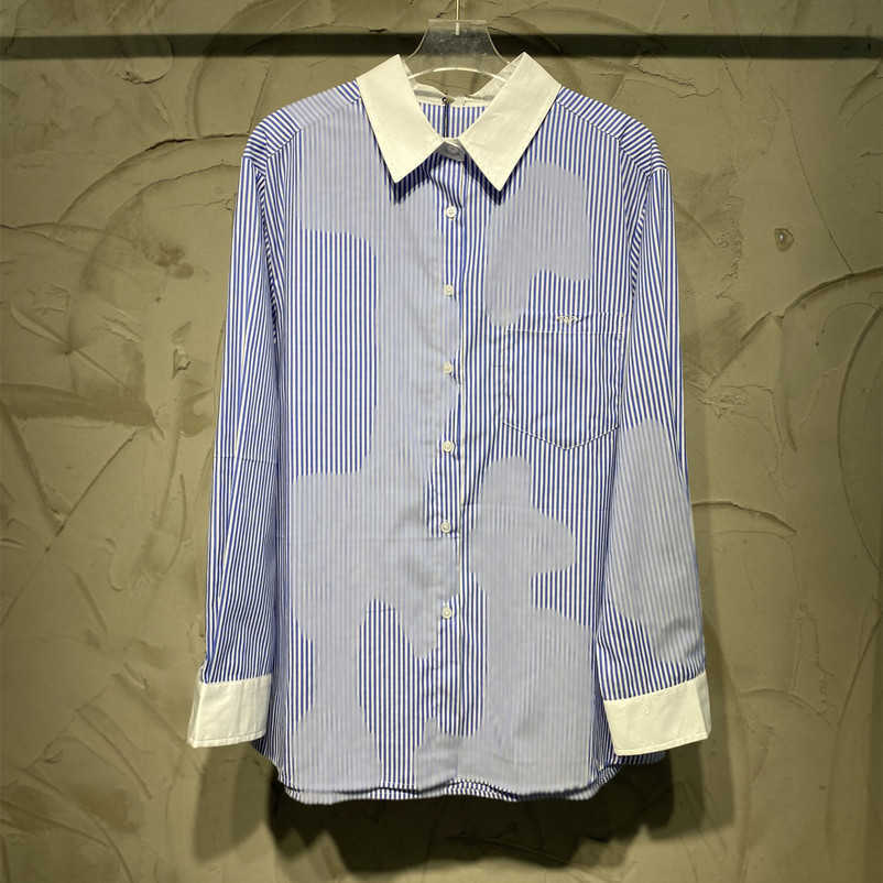 

2023 New designer womens t shirt high-end High Edition 2023 Early Spring Embroidery Small Vertical Stripe Long Sleeve Thin Shirt