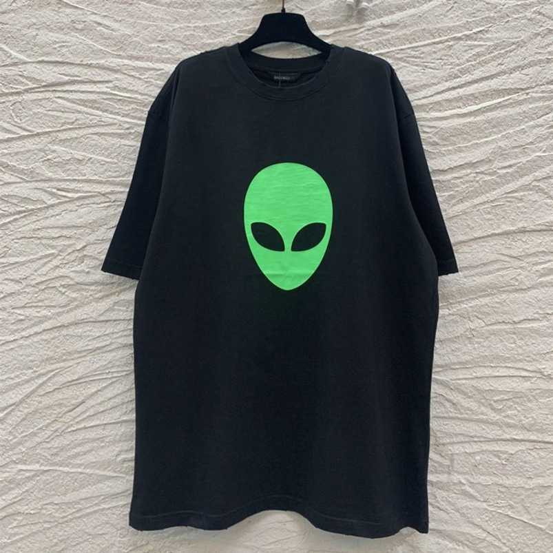 

Womens Designer t shirt Shirt High Version Correct Classic Nightlight Alien T-shirt Top Couple's Same Style, Black