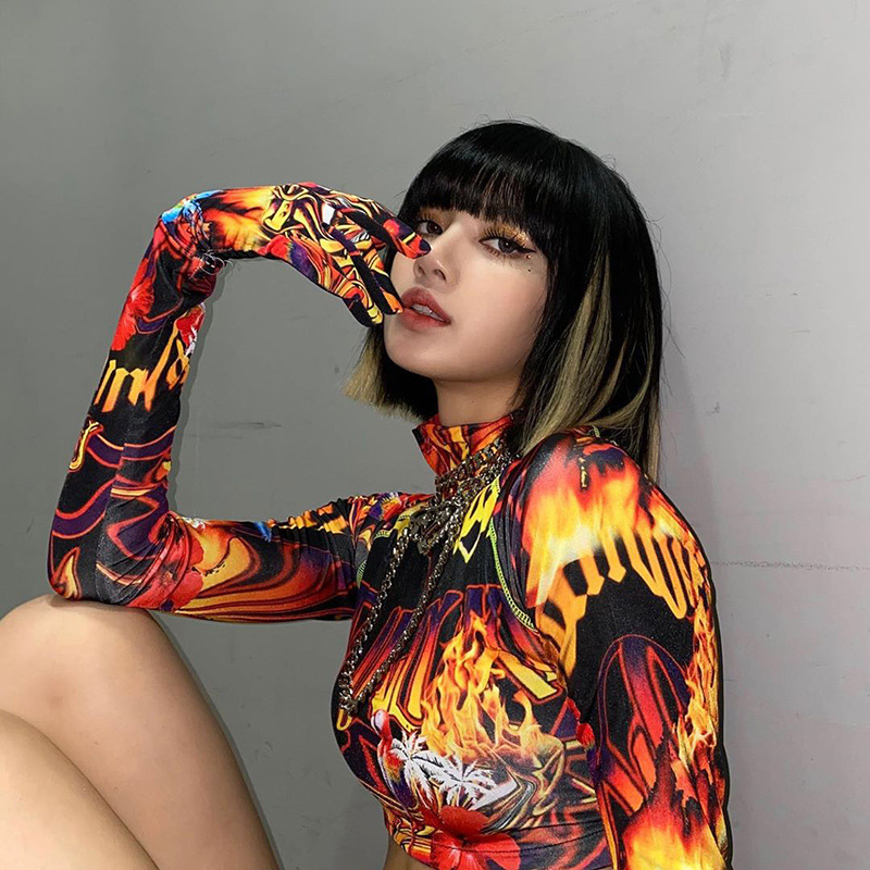 

Camisoles Tanks Autumn Fall Style Women Sexy Tops with Gloves Printing Design Female T shirts High Street Clothing 230410, Multi