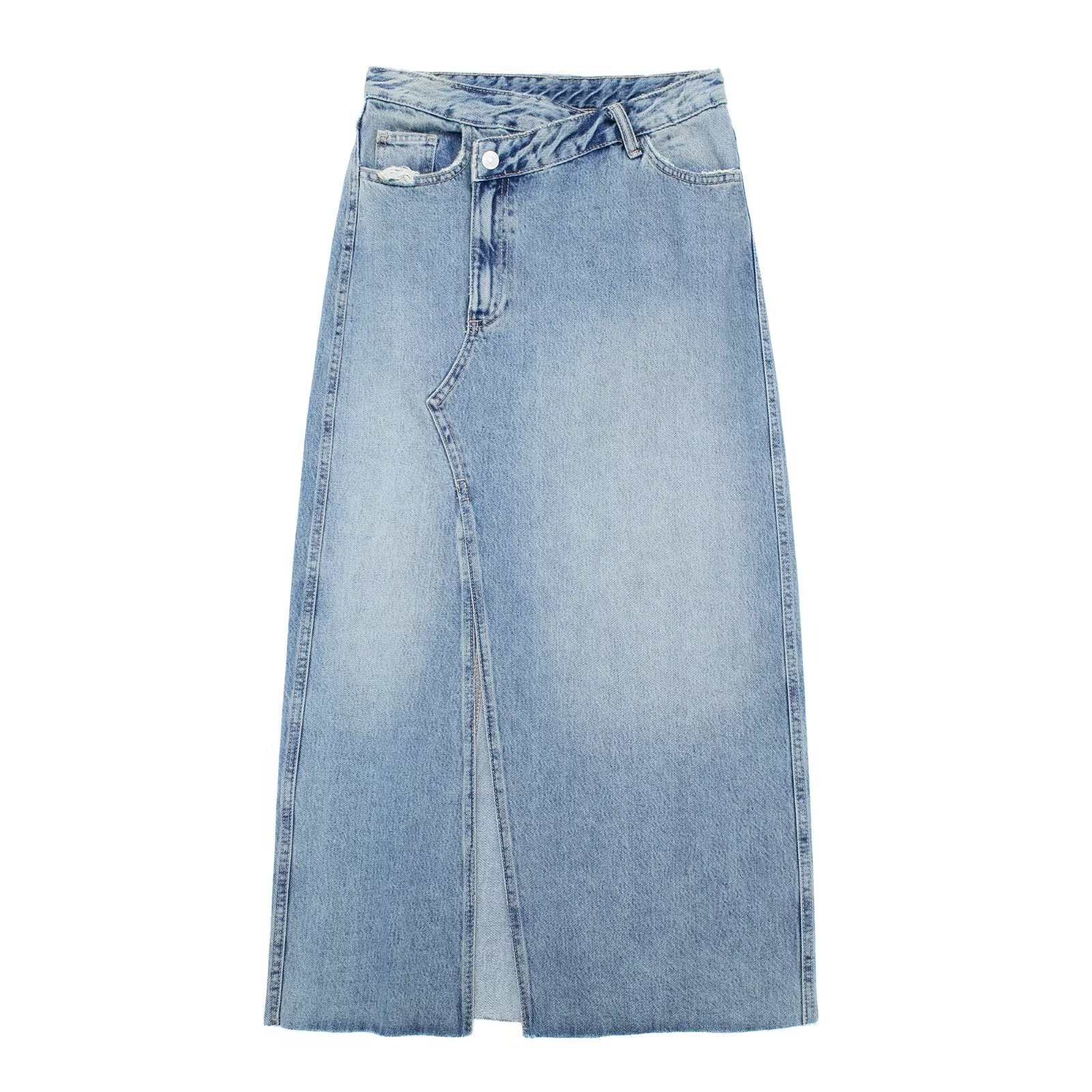 

Skirts Denim Long For Women Blue High Waist Woman Fashion 2023 Faded Slit Maxi Skirt Spring Button, Picture shown
