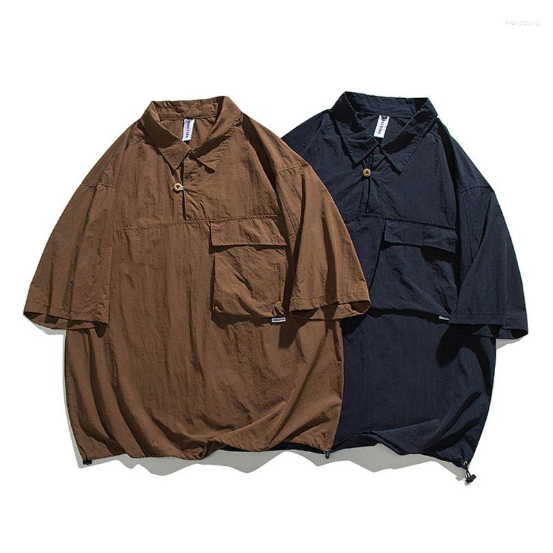 

Men's Casual Shirts Summer Men Outdoor Quick Dry Loose Short Sleeve Pullover Cityboy Japan Harajuku Streetwear Vintage Shirt, Navy 2311