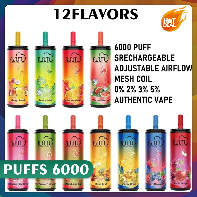 

Original Fluum Bar Disposable E Cigarette Kits 6000 Puffs Rechargeable 600mAh Battery 15ml Pre-filled Cartridges 0% 2% 3% 5% Mesh Coil Vapes, Remark flavrs