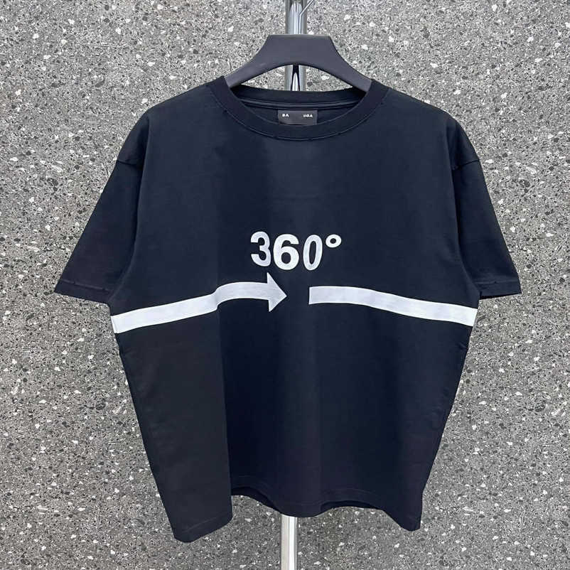 

2023 New designer womens t shirt high-end Correct Version House Front Digital Print Worn Wash Water Loose Sleeve T-Shirt, Black